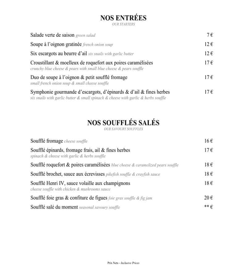 Le Souffle English Menu 21-111