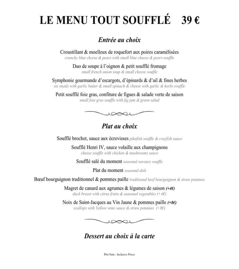 Le Souffle English Menu 21-113