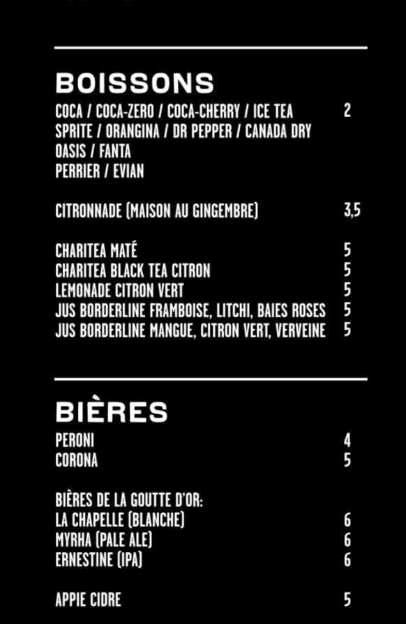 Menu 5 Beverages a la Carte