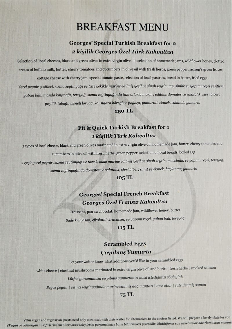 Restaurant 24 Georges Breakfast Menu