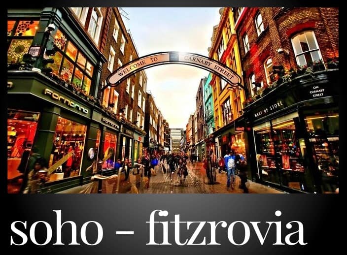 Guide to hotels, restaurants and tourist attractions in the Soho and Fitzrovia neighborhoods of London