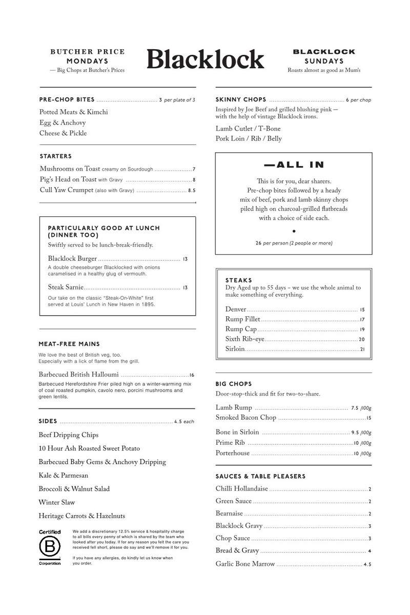 Blacklock Soho London Menu p1