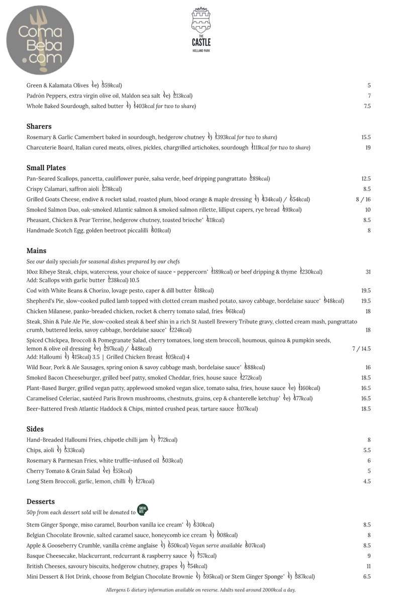 The Castle – Holland Park London Menu p1