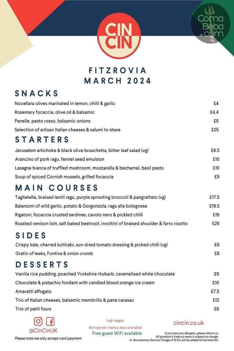 Cin Cin London Menu p1