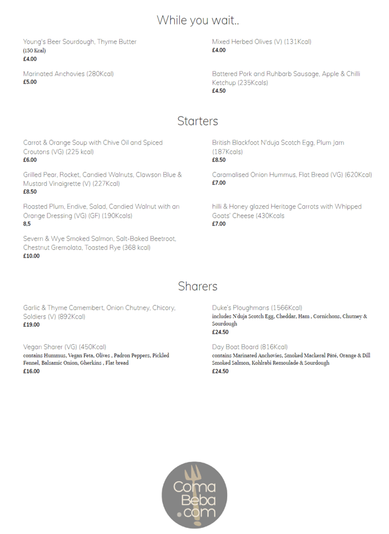 The Duke of Wellington – Notting Hill Menu p1