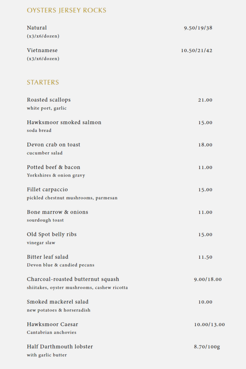 Hawksmoor Knightsbridge London Menu p1