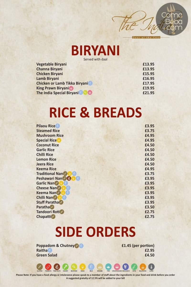 The India 2 London Menu p12