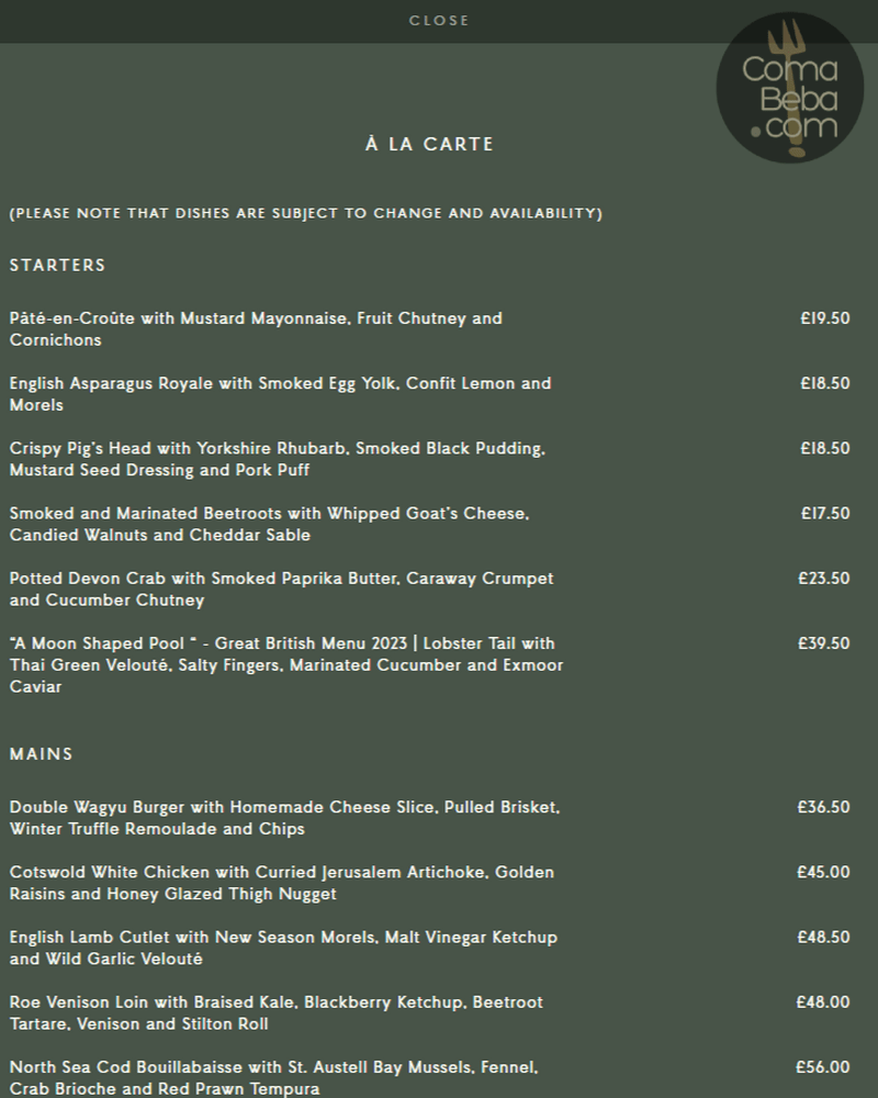 Kerridge’s Bar & Grill – London Menu p1