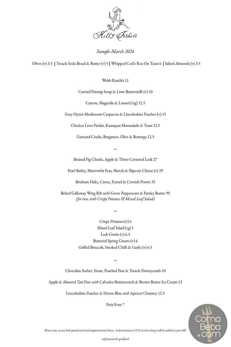 Kitty Fisher’s – London Menu p1