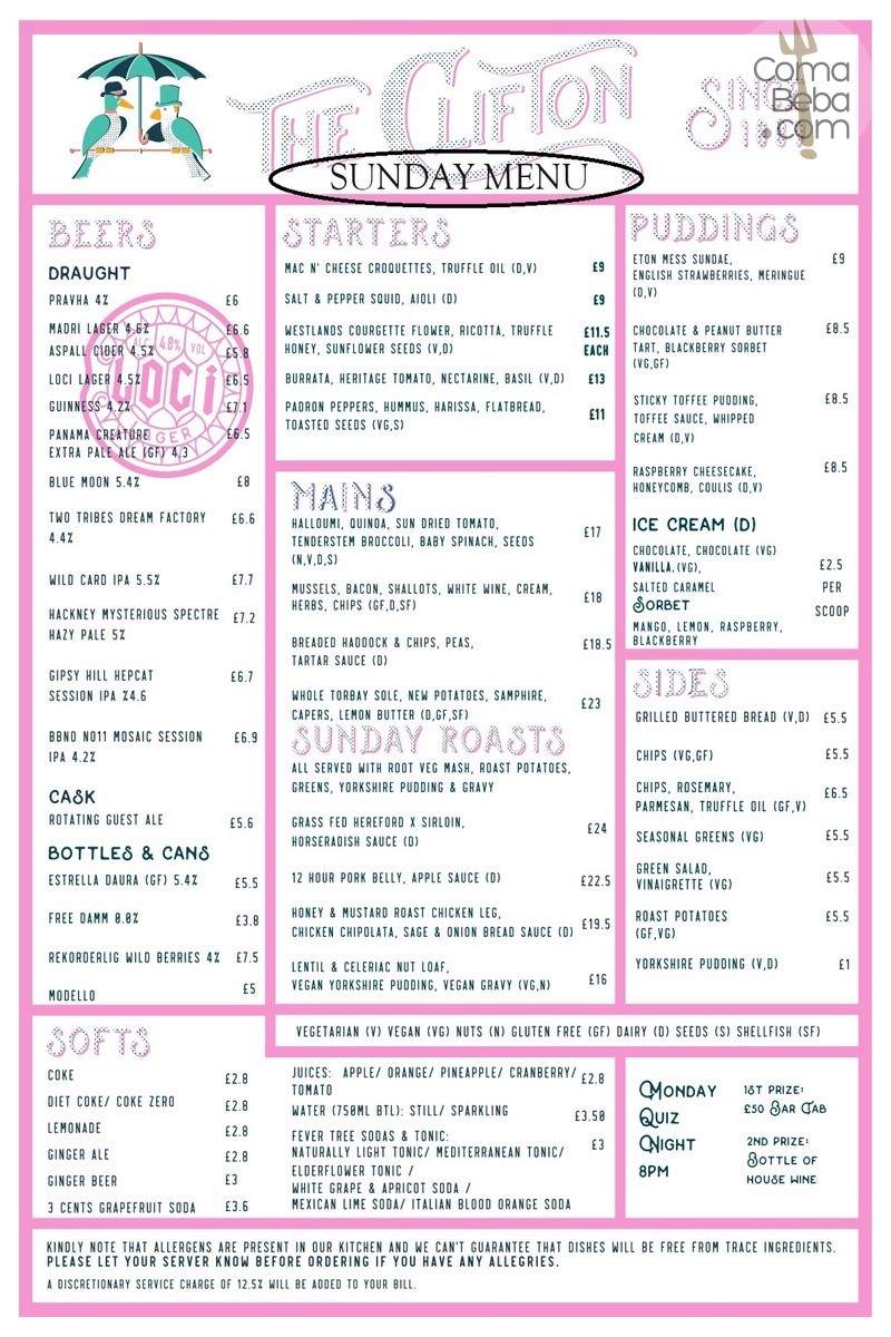 The Clifton NW8 London Menu p3