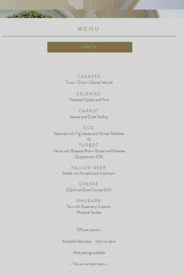 The Five Fields Menu p1