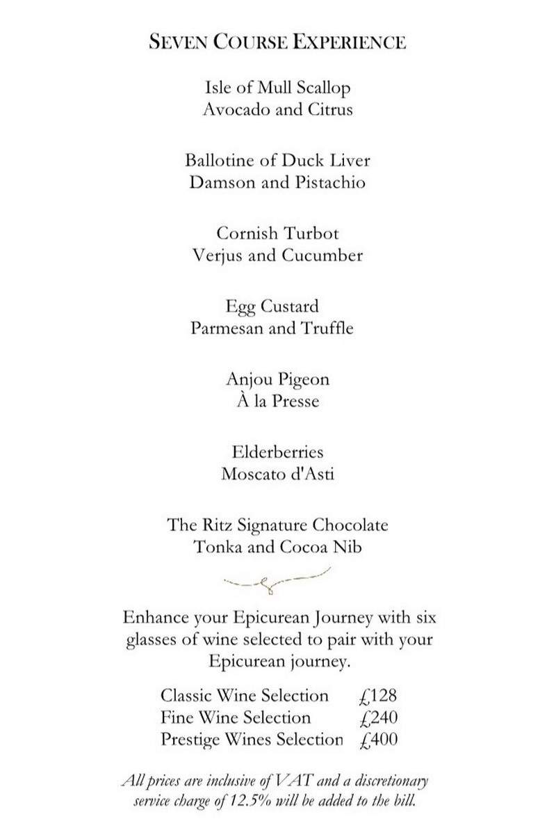 The Ritz Restaurant London Menu p3