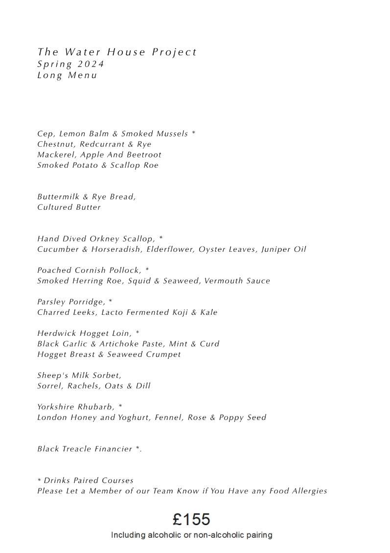 The Water House Project London Menu p1